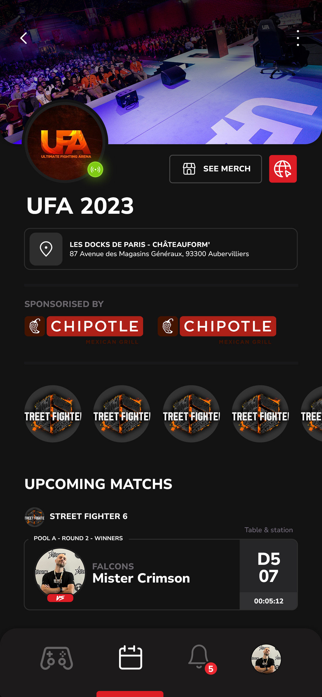 PLAYER app showcasing schedule