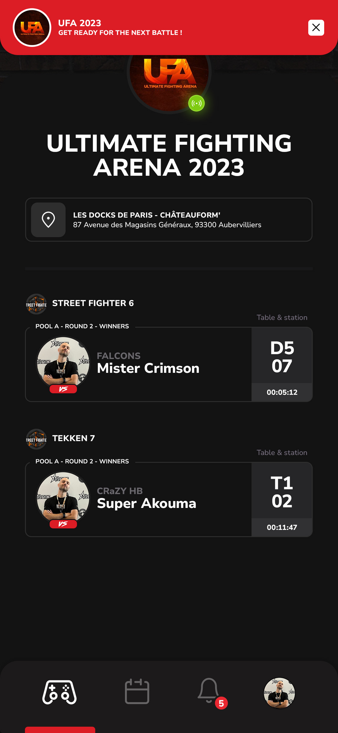 PLAYER app showcasing notifications