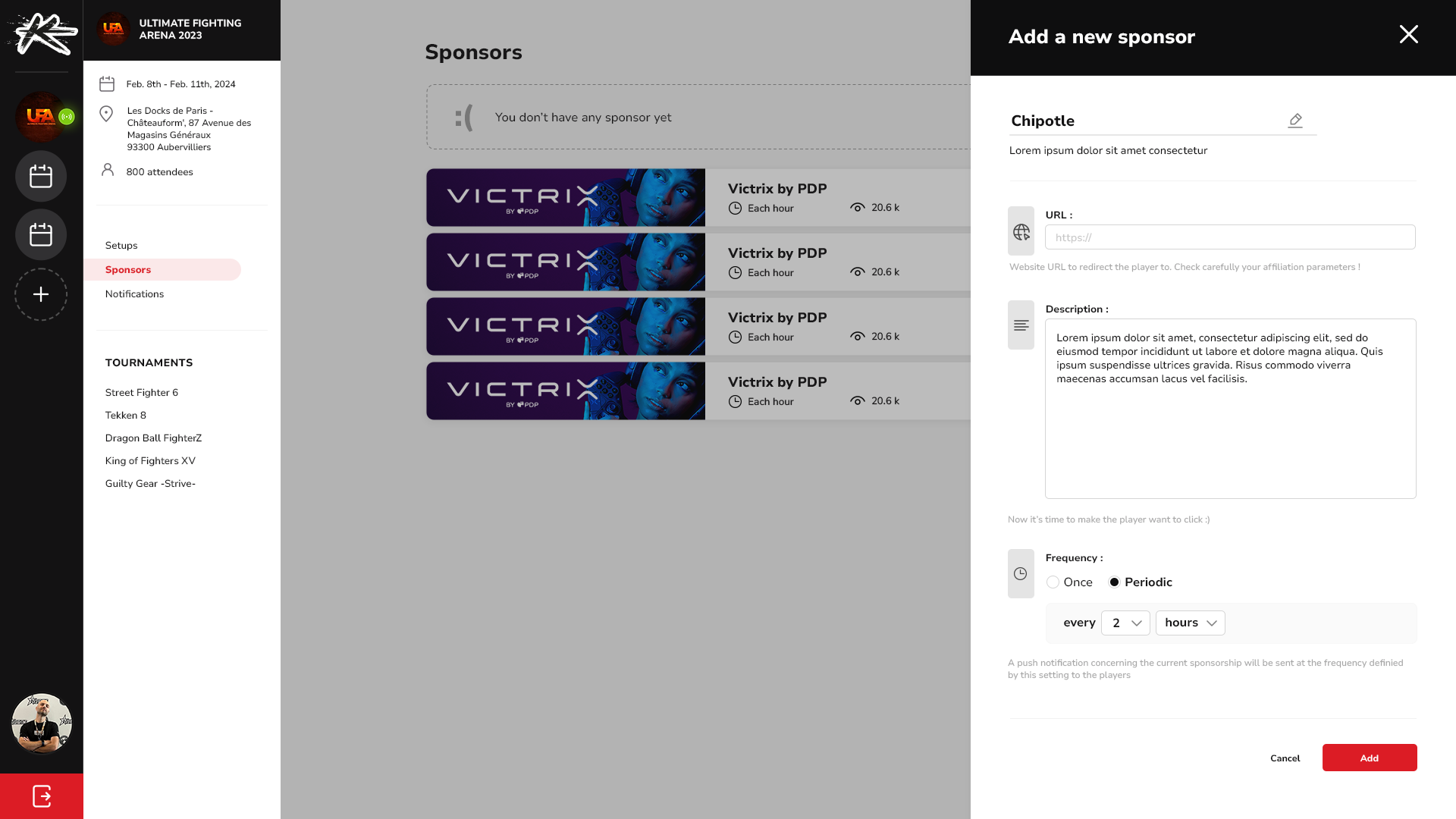 TO app showcasing sponsors management
